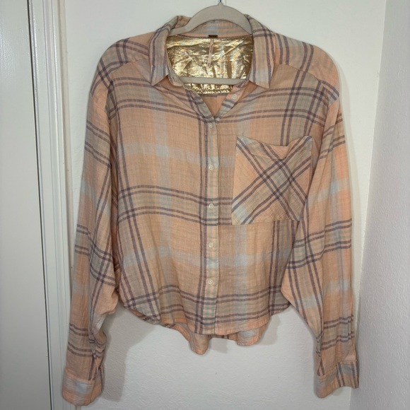 Free People Tops - Free People Cutie Cropped Plaid Shirt Oversized Dolman Sleeve Top Size Medium
